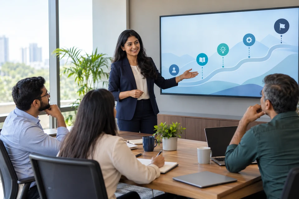 Corporate trainer leading an employee workshop