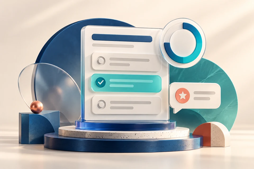 Quiz answers, feedback and score gauge