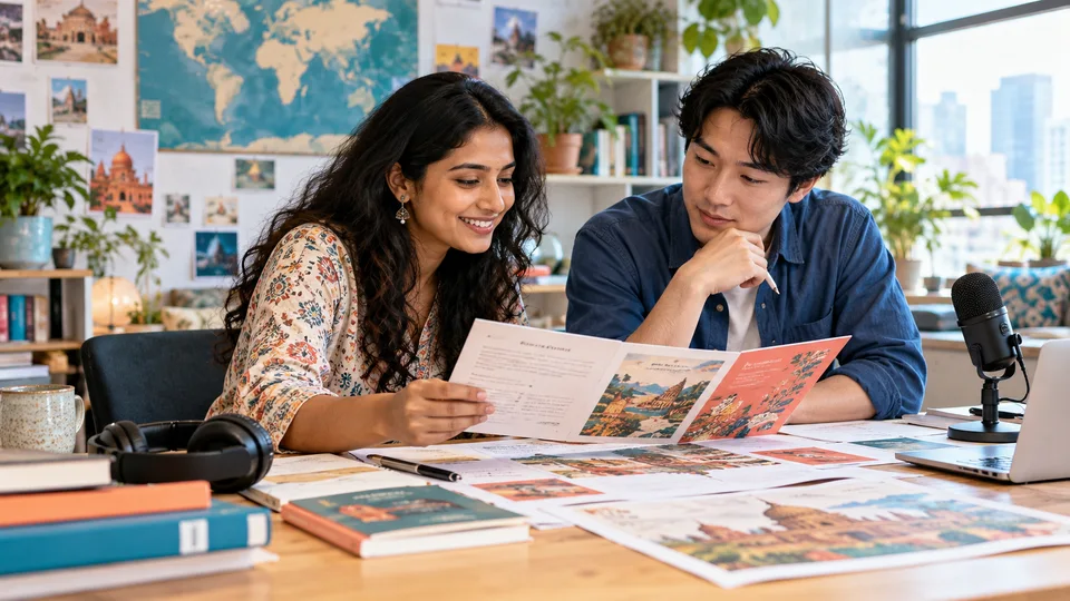 Translators reviewing multilingual learning materials