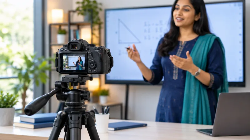Educator recording a video lesson in a studio