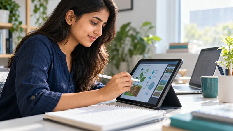 Learner working through a digital lesson on a tablet