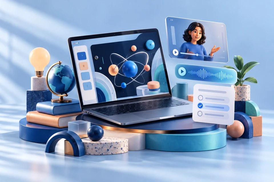 Interactive digital course with multimedia illustration