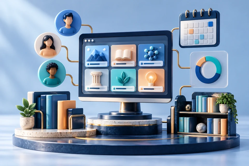 Connected learning management dashboard illustration