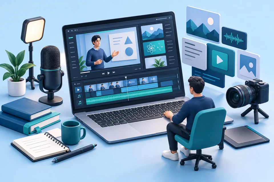Multimedia course production illustration