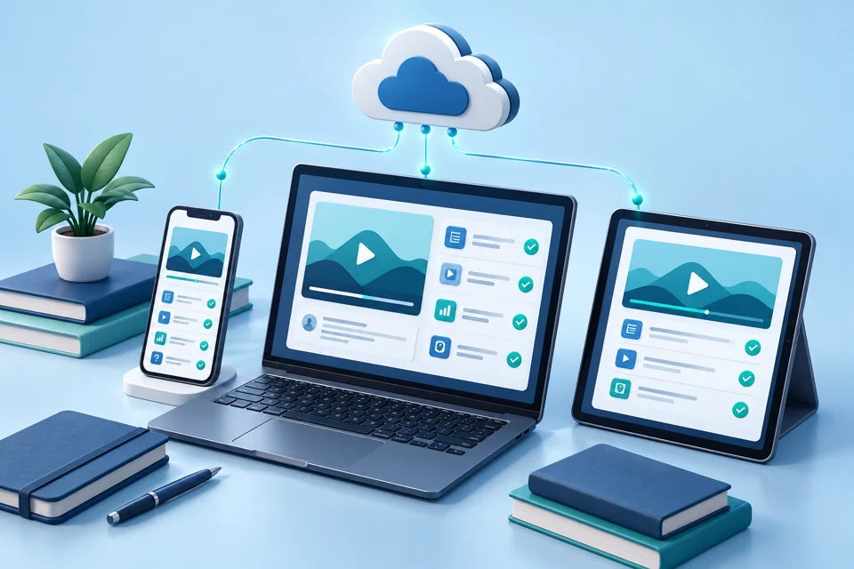 Learning delivery across connected devices illustration