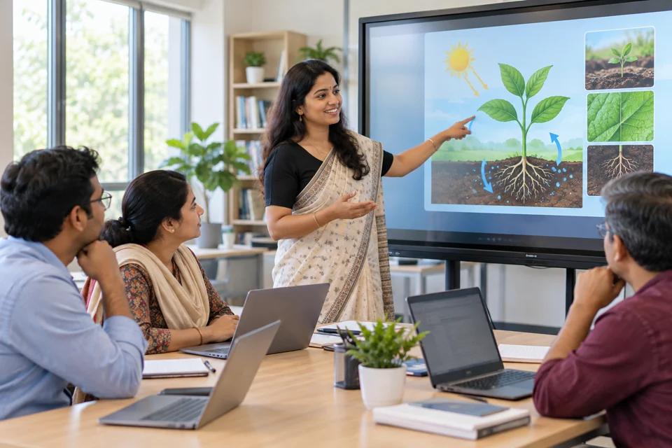 Faculty collaborating in a digital teaching workshop